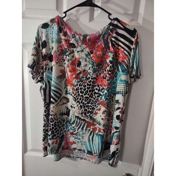 NY Collection Top Size XL Multicolor Short Sleeve - Picture 4 of 8